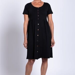 Blue Sky Classic Black Button-Front Short Sleeve Dress Bamboo XS